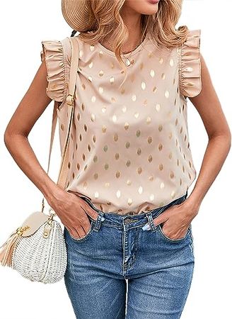 Avanova Women's Ruffle Cap Sleeve Frill Mock Neck Babydoll Blouse Casual T Shirt Tops at Amazon Women’s Clothing store