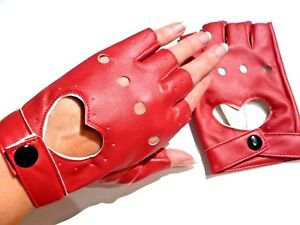 Red Fingerless Leather Gloves