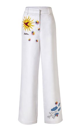 Awaya Embroidered Cotton-Blend Straight-Leg Pants By Anim | Moda Operandi