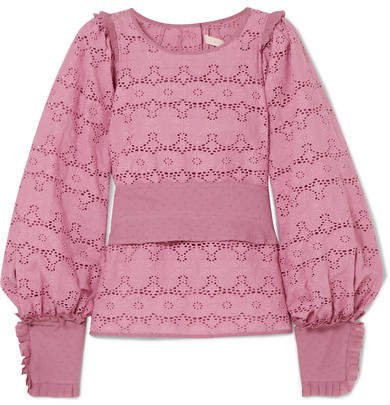 Anna Mason - Harper Ruffled Broderie Anglaise Cotton Blouse - Pink