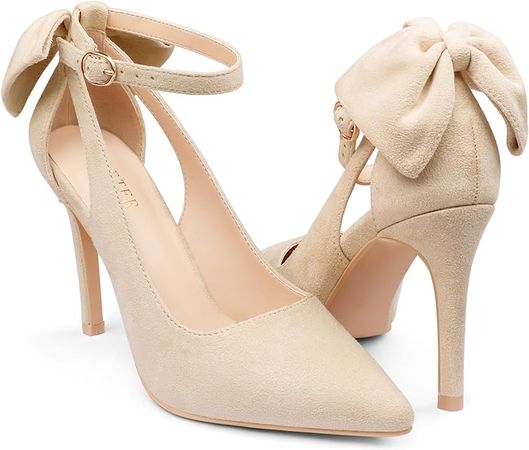 COLETER Womens Bow Knot High Heels Pointed Toe Stiletto Ankle Strap D'Orsay Pumps Bow Evening Dress Shoes : Clothing, Shoes & Jewelry