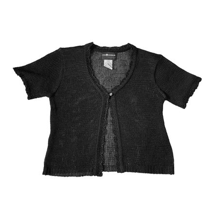black knit single button short sleeve cardigan top