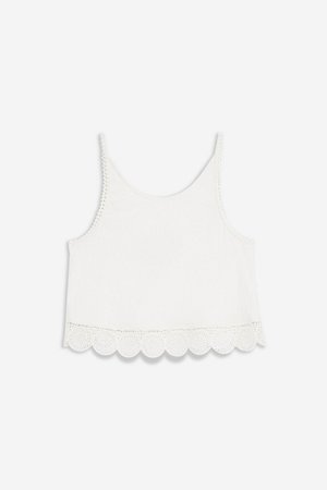 White Scoop Embroidered Trim Camisole Top - White- Topshop USA
