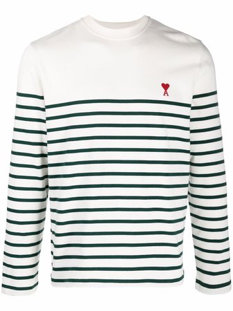 AMI Paris Ami De Coeur Striped T-shirt - Farfetch