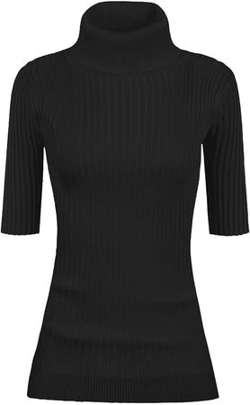 v28 Women Turtleneck 1/2 Half Sleeve Highly Stretchy Ribbed Knit Fitted Sweater(Black S) at Amazon Women’s Clothing store