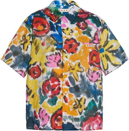 Marni Floral-Print Voile Button-Front Shirt Size: 36