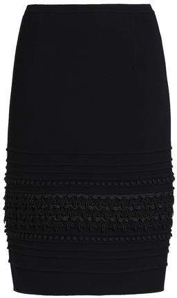 Embroidered Stretch-wool Crepe Pencil Skirt