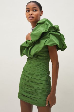 Draped one-shoulder dress - Green - Ladies | H&M GB