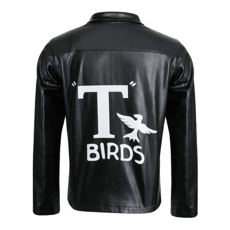 Adult Men 1950s T-Birds Costume Jacket Black Motorcycle Biker Leather Bomber Rock Coat [1541024777-402521] - $42.20