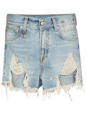 blue R13 shredded slouch denim shorts - Farfetch