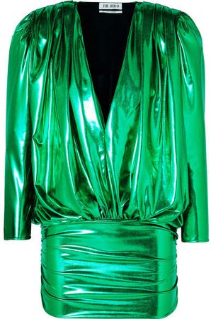 Draped Stretch-lamé Mini Dress - Green