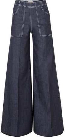 High-rise Wide-leg Jeans - Dark denim