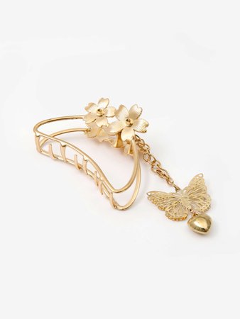 Floral & Butterfly Decor Hair Claw - Cider