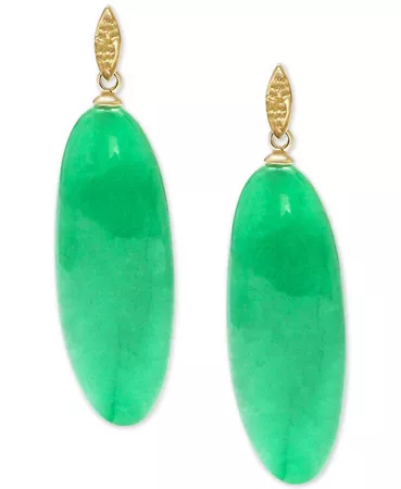 Macy's Dyed Green Jade Oval Drop Earrings in 14k Gold-Plated Sterling Silver