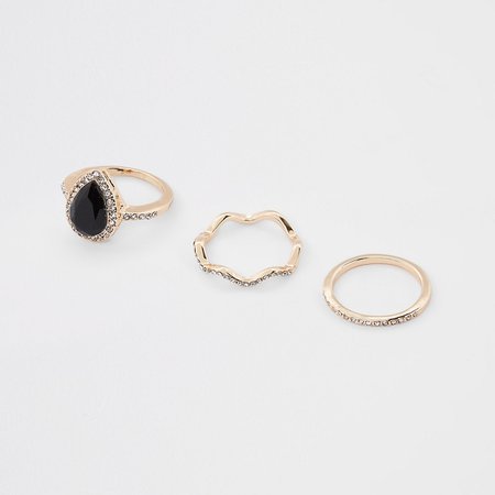 Gold color teardrop rhinestone paved ring pack - Rings - Jewelry - women