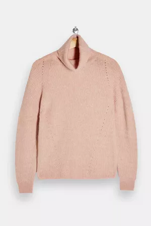 Pale Pink Roll Neck Knitted Sweater | Topshop