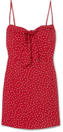 Helm Tie-front Polka-dot Crepe Mini Dress - Red