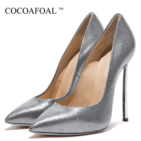 COCOAFOAL Silver Flock Pointed Toe High Heels