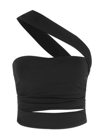 [24% OFF] 2021 One Shoulder Ruched Cutout Crop Top In BLACK | ZAFUL
