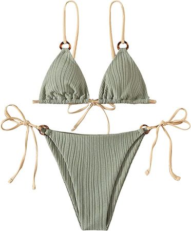 Amazon.com: SheIn Women's 2 Piece Swimsuit Tie Side Bathing Suit Triangle String Bikini Sets Thong Bikini Swimsuit : Clothing, Shoes & Jewelry