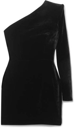 Ambre One-sleeve Velvet Mini Dress - Black