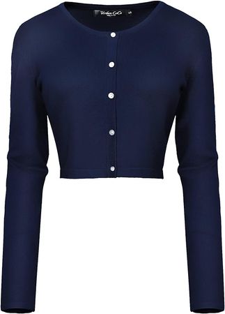 Urban CoCo Women's Button Down Crew Neck Cropped Cardigan Lightweight Shrug Kint Sweater (L, Navy Blue) at Amazon Women’s Clothing store