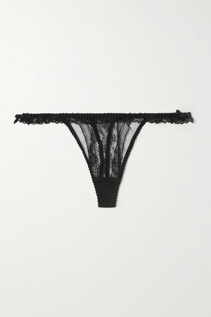 Black Austin lace and stretch-tulle thong | Agent Provocateur | NET-A-PORTER