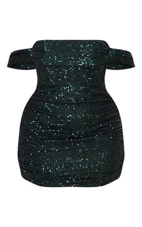 Plus Emerald Green Sequin Bardot Bodycon Dress | PrettyLittleThing