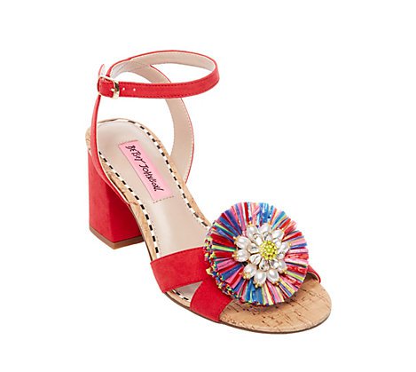 Red and multicolor block heel sandal