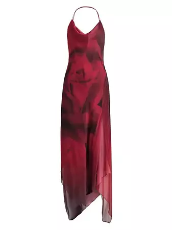 Shop Alberta Ferretti Asymmetric Silk Rose Midi-Dress | Saks Fifth Avenue