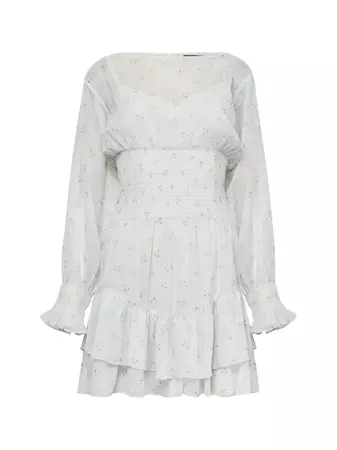 Cecilia Hallie Recycled Crinkle Ruffle Mini Dress Summer White | French Connection US