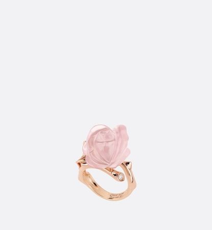 Large Rose Dior Pré Catelan Ring Pink Gold and Rose Quartz | DIOR