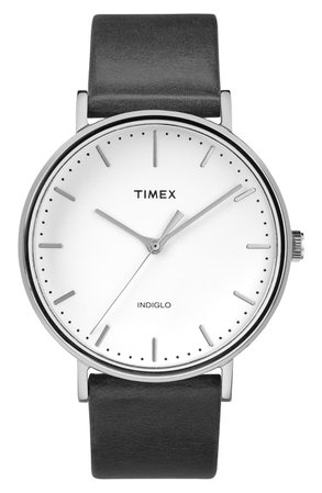 Timex® Fairfield Leather Strap Watch, 41mm | Nordstrom