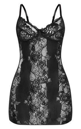 Black Lace Lingerie Slip Dress | Lingerie | PrettyLittleThing