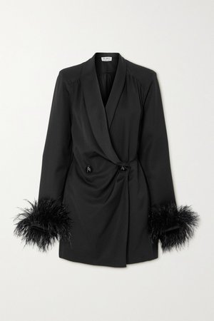 Black Feather-trimmed wool-blend twill and satin mini dress | THE ATTICO | NET-A-PORTER