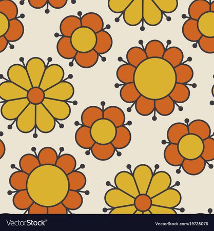 Retro orange and yellow color 60s flower motif Vector Image