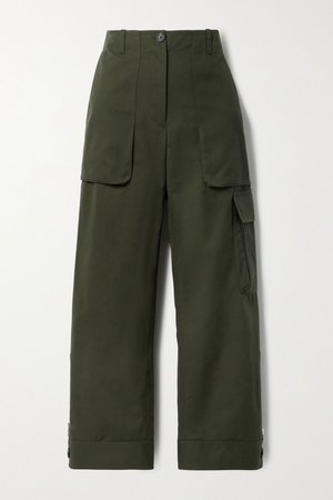 Army green Cropped canvas straight-leg pants | Helmut Lang | NET-A-PORTER