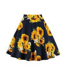 Wellwits Women's Sunflower High Waist Vintage Knee Length A Line Swing Skirt XL - Fashion