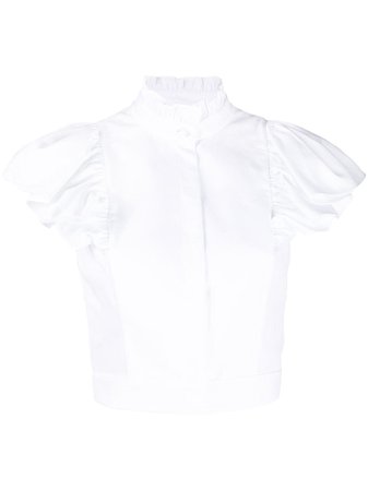 Alexander Mcqueen Cropped Ruffle Sleeve Blouse 617297QAAAC White | Farfetch