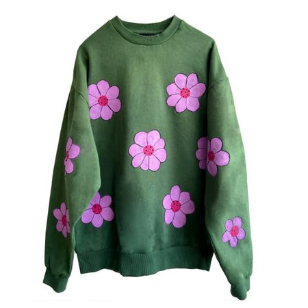 Green Hand Painted Floral Sweatshirt | Quillattire | Wolf & Badger