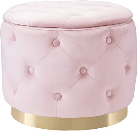 Amazon.com: DEERUN Modern Velvet Tufted Button Upholstered Round Storage Ottoman Foot Rest Stool, Vanity Stool, Light Pink: Home & Kitchen