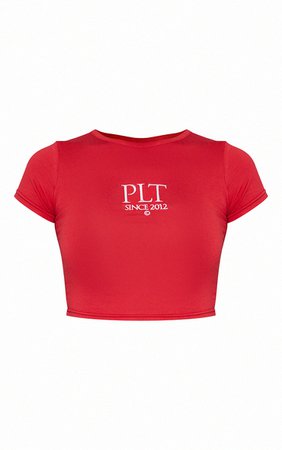 Plt Red Established Short Sleeve Crop T Shirt | PrettyLittleThing USA