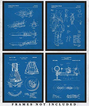 Amazon.com: Original Space Blueprint Art Prints – Set of 4 Unframed 8 x 10 Poster Photos. Unique Wall Art for Home, Room & Office Decor. Great Gifts for Men, Women Boys, Girls & Space Enthusiasts!: Handmade