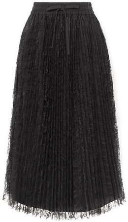 Pleated Lace And Crepe Skirt - Black