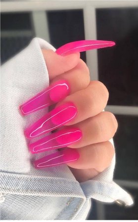 hot pink clear acrylic nails