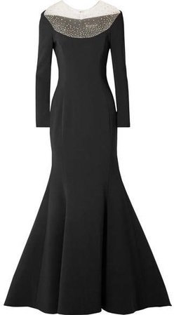 Reem Acra - Pleated Embellished Tulle And Cady Gown - Black