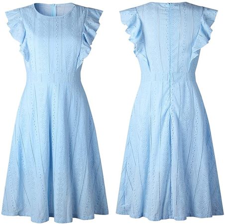 ECOWISH Womens Dresses Elegant Wedding Cocktail Ruffles Cap Sleeves Summer A-Line Midi Dress Blue Small : Clothing, Shoes & Jewelry