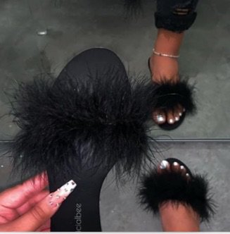 black fur open toe slides