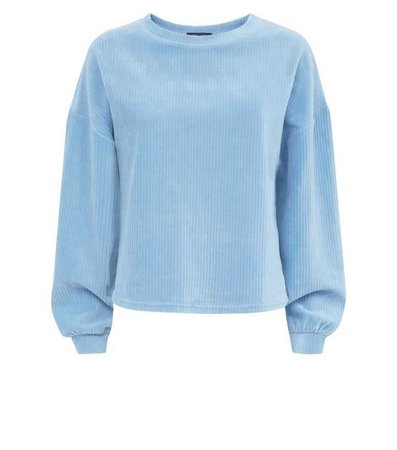 Pale Blue Ribbed Chenille Balloon Sleeve Top | New Look