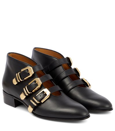 GUCCI Buckled leather ankle boots